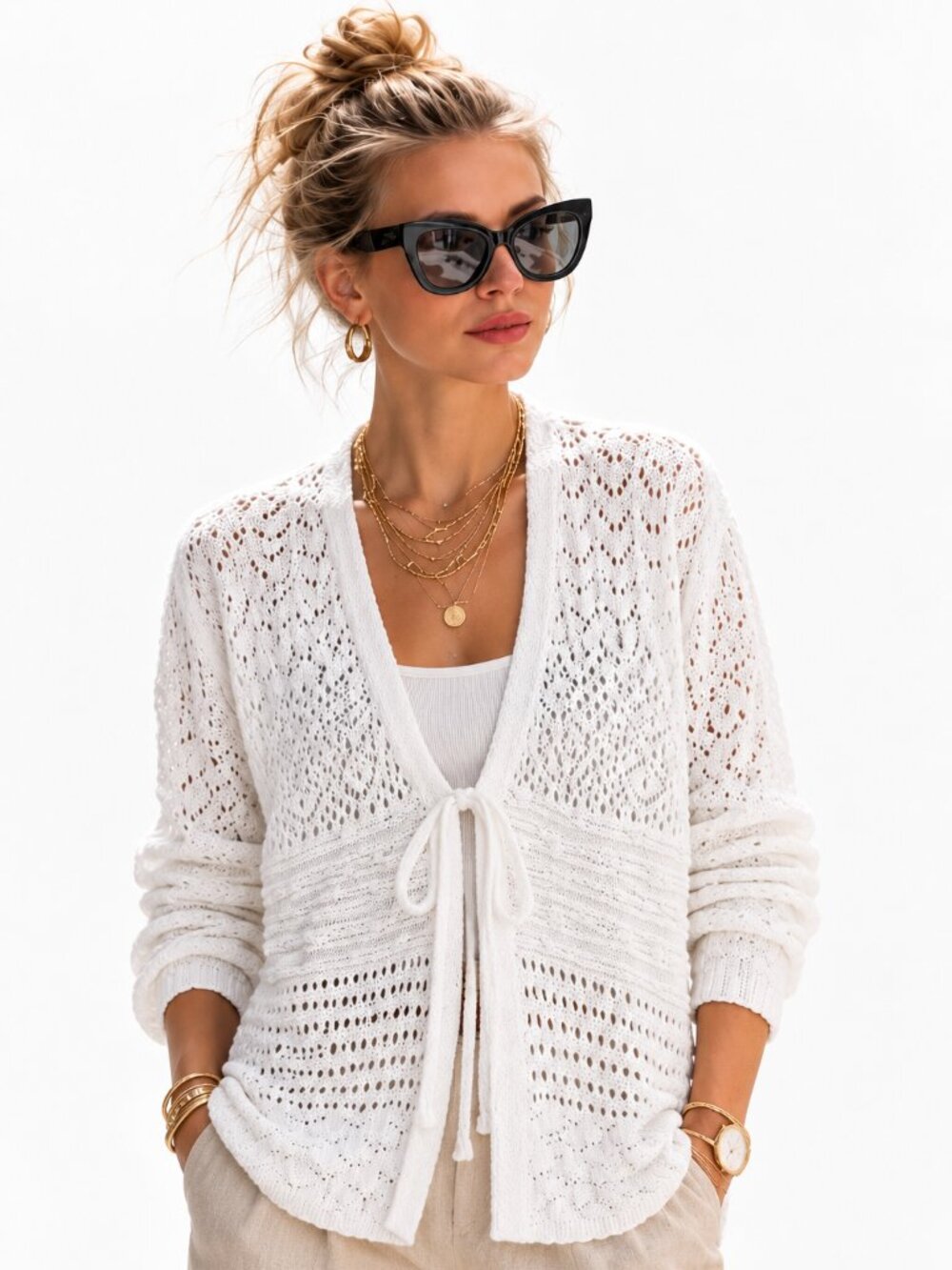 Black Tape Cotton blend cardigan, tie front